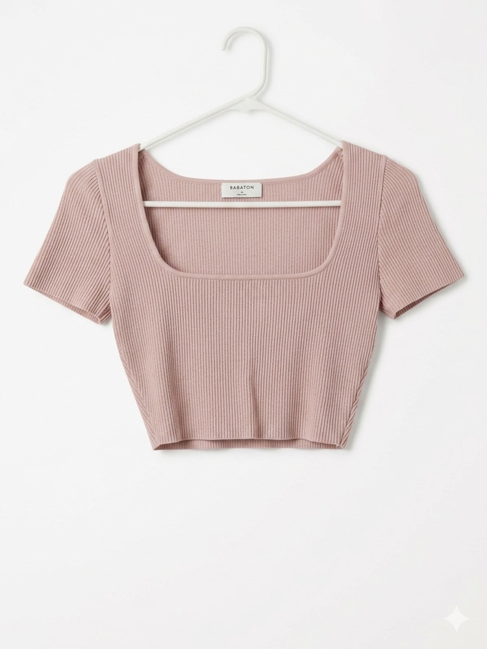 Babaton Mauve Ribbed Square-Neck Crop Top